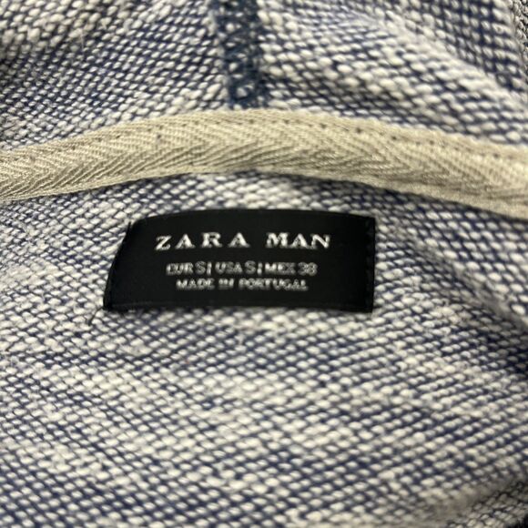 ZARA Man Men’s Light Blue Hoodie Double Knit Fill Zipper Distressed Size Small - Picture 9 of 9